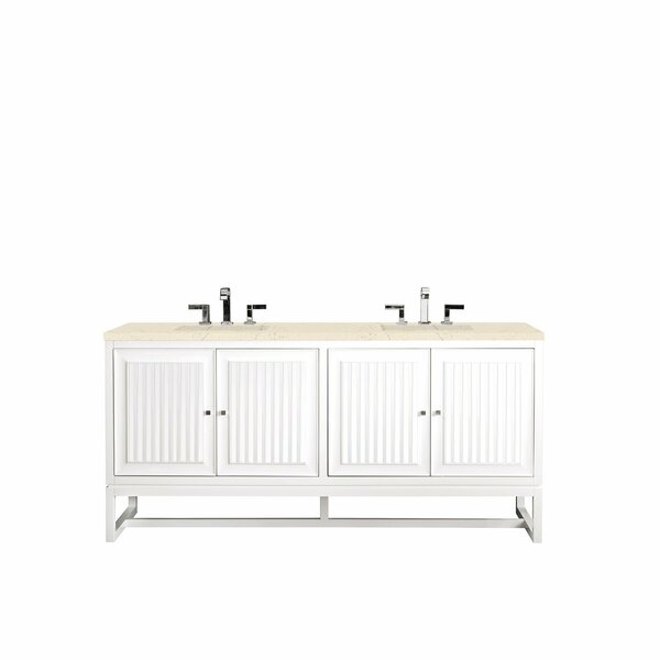 James Martin Vanities Athens 72in Double Vanity, Glossy White w/ 3 CM Eternal Marfil Top E645-V72-GW-3EMR